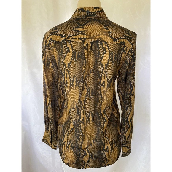 Current Elliott Brown Black Sheer Button Blouse Shirt Top Snake Python P… - Picture 3 of 6